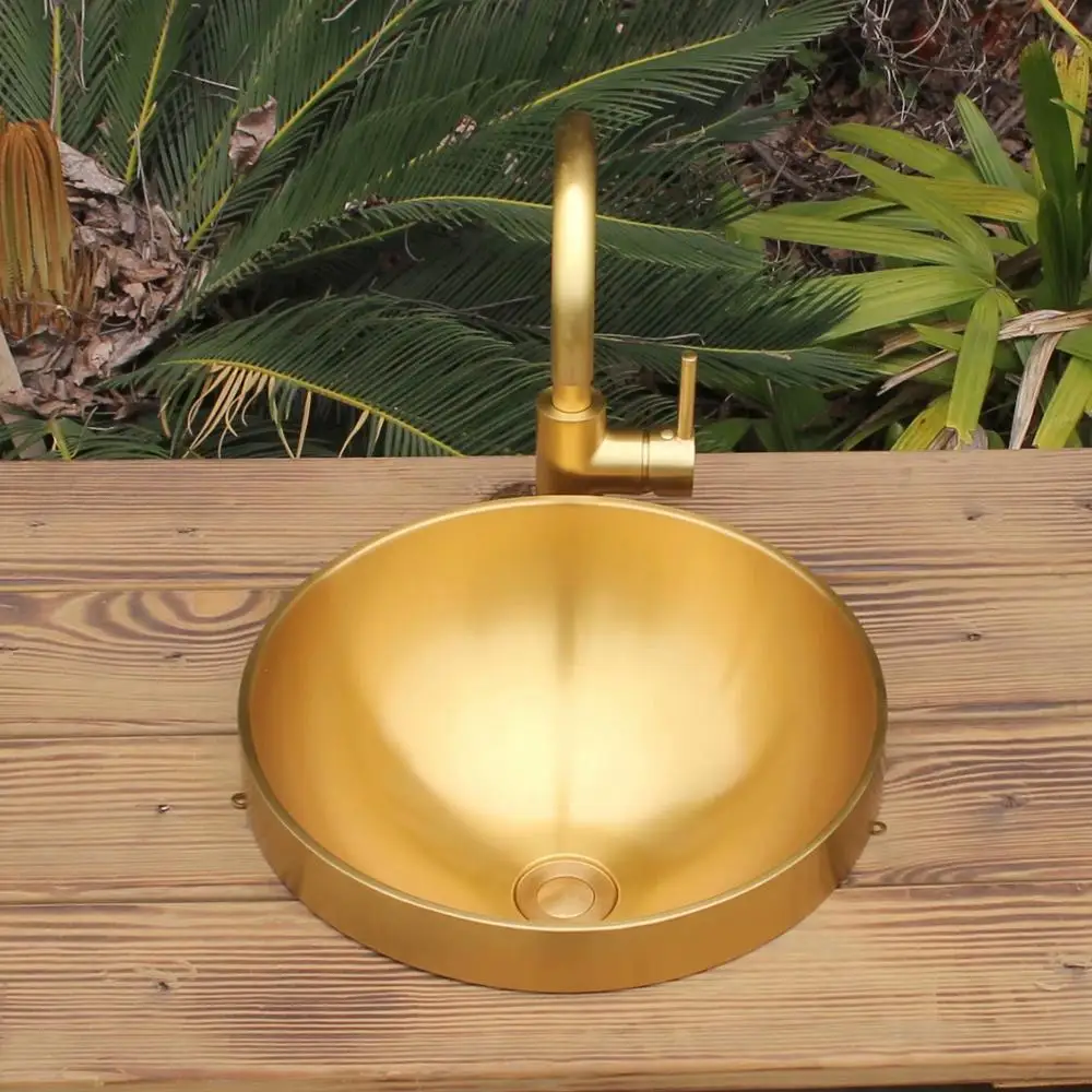 

Cangler round copper bathroom sink brass round copper bathroom sink semi-counter sink