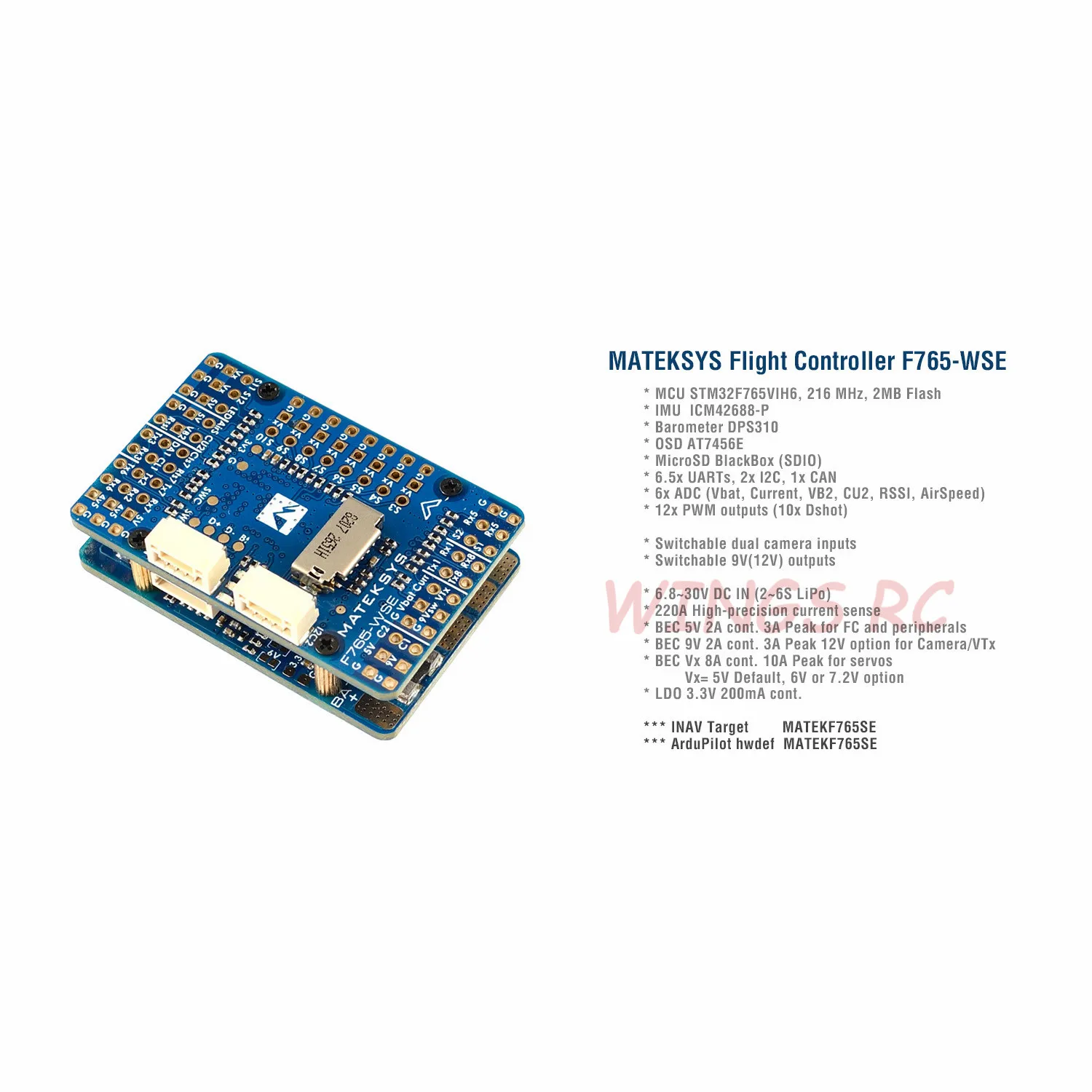 Система управления полетом MATEK F765-WSE STM32F765VIH6 2-6S Контроллер полета ArduPilot INAV для