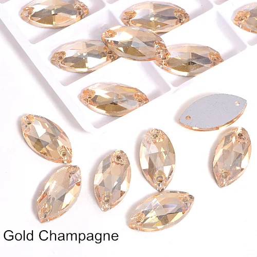 Gold Champagne Многие Цвета лошадиный глаз пришить стразы маркиза, головастой формы лист с украшением в виде кристаллов Стекло пришить стразы свадебное платье Y1651 - Цвет: Gold Champagne