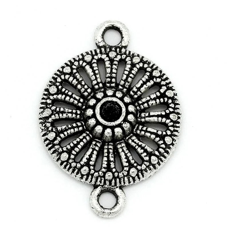 

DoreenBeads Connectors Findings Round silver color Flower HollowInlaid faceteds(Hold ss10 Rhinestone)21mmx15mm,7 PCs Hot new