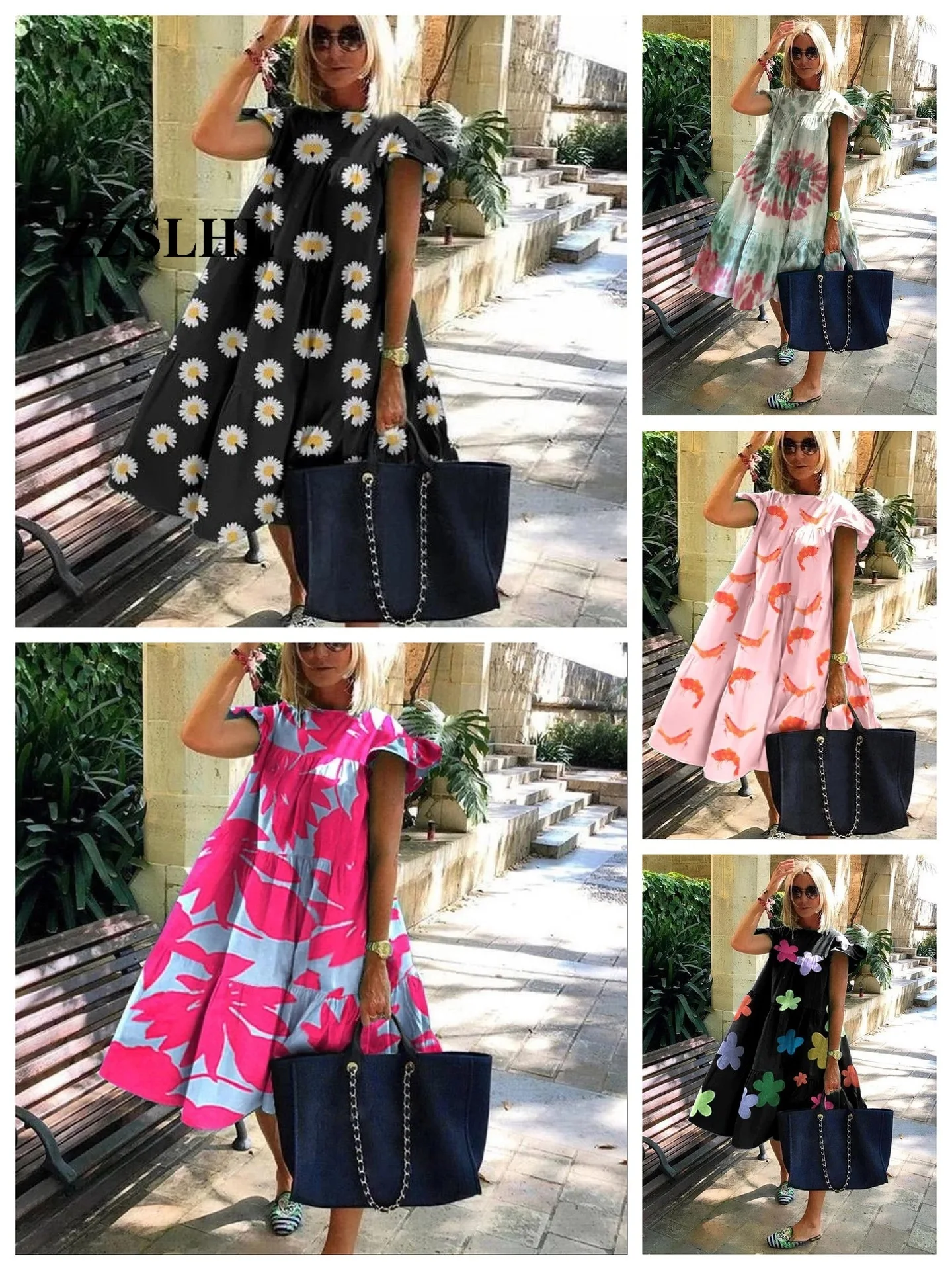 

Dress Women 2020 Vintage Floral Print Loose A-Line Dress Elegant Casual O-neck Short Sleeve Dress Summer Womens Dress Vestidos