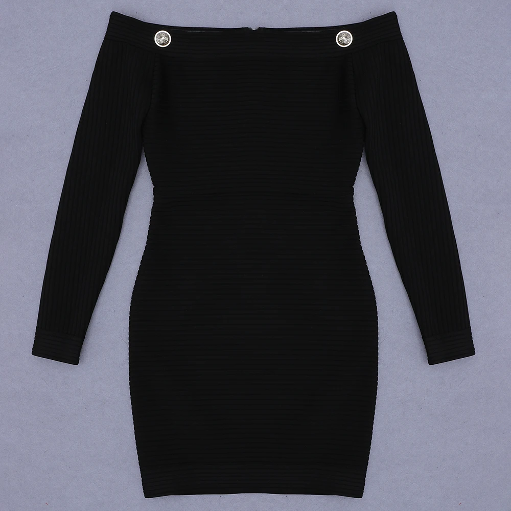 

2020 New Arrival Women black slash neck off shoulder long sleeve Vestidos Celebrity evening party bandage dress wholesale