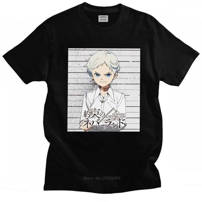 

Novelty Men's Norman The Promised Neverland Shirt Anime T-shirt Short Sleeve Cotton Tshirt Classic Japan Manga Tees Top Clothes