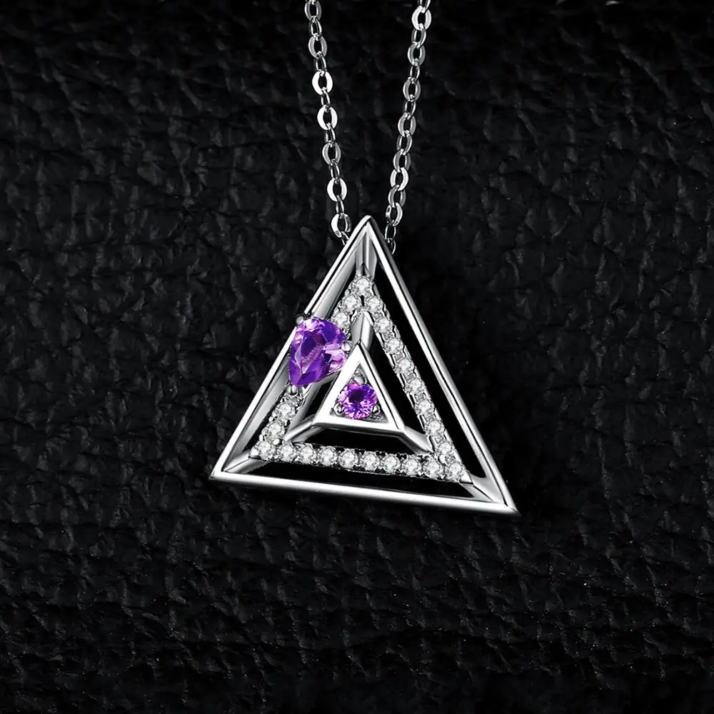 JewelryPalace Natural Amethyst Triangle Pendant Necklace Without Chain 925 Sterling Silver Pendants Gemstone Jewelry for Women