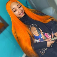 orange color synthetic machine made wigs with baby hair glueless silky straight wig heat resistant fiber hair
