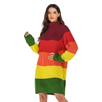 modx 2021 autumn fashion knit turtleneck long sleeve sweater dress women elegant patchwork hit color casual loose warm dress
