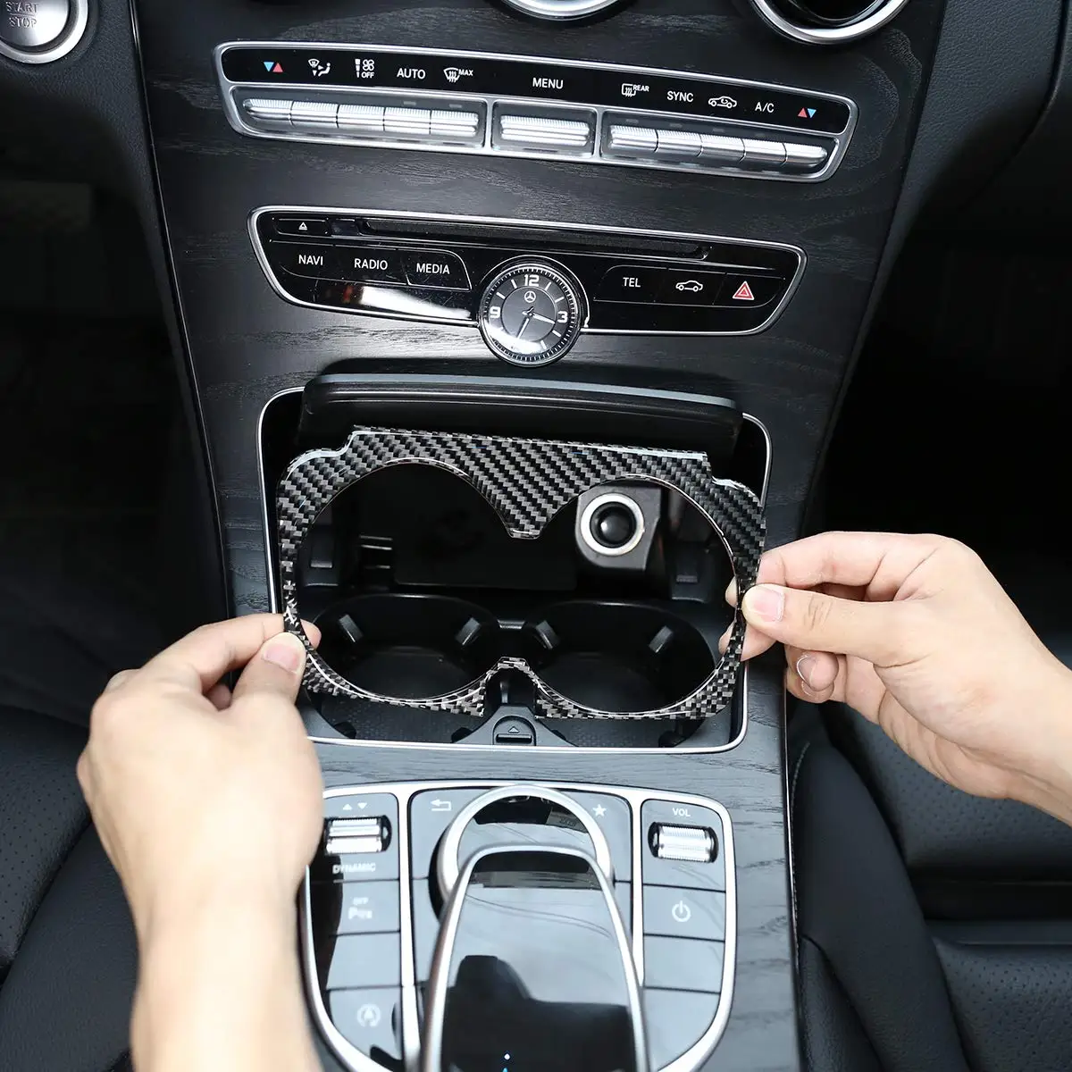 Мягкая карбоновая центральная консоль подстаканник рамка отделка для Mercedes Benz E C