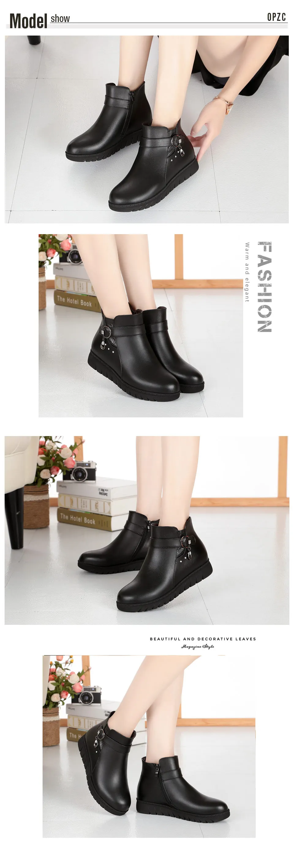 AIYUQI Black ankle boots Women's snow boots genuine leather women winter boots large size Australia wool boots