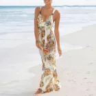 Летнее пляжное платье-макси для женщин, повседневные женские платья на бретелях без рукавов с эластичной талией и цветочным принтом, с глубоким V-образным вырезом