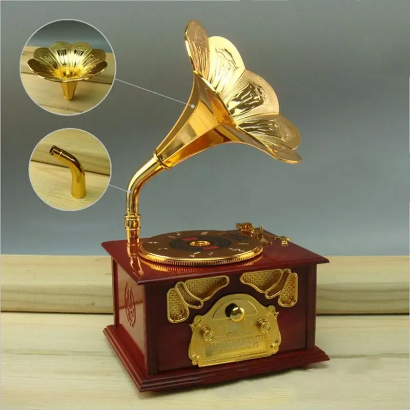 Классическая винтажная музыкальная шкатулка в форме граммофона Музыкальная с