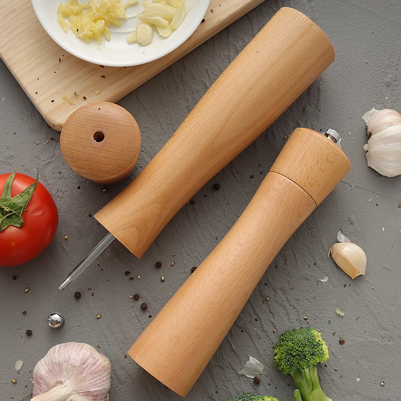 

Beech Solid Wood Manual Pepper Grinder Spice Salt Mills Seasoning Bottle Shaker Cruet Adjustable Ceramic Rotor Tools Kitchen BBQ