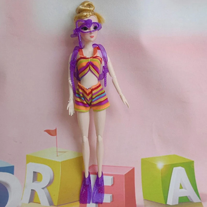 

Dolls Accessories 4pcs Diving Suit Clothes Shoes Glasses Kit For Dolls Purple Fashion Cool Summer Dollhouse Decoration