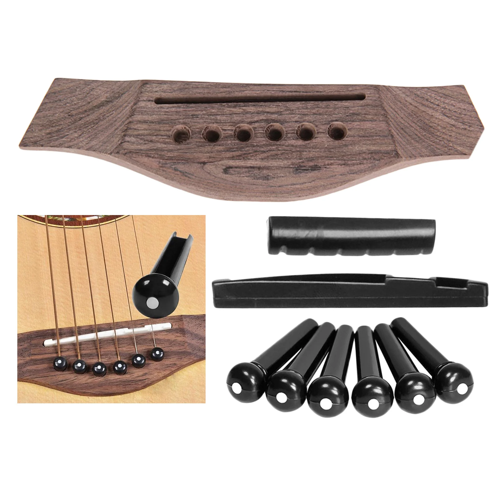 

6-ой акустическая гитара древесины мост с Пластик шпильки для порожка гайка седло комплект для замены