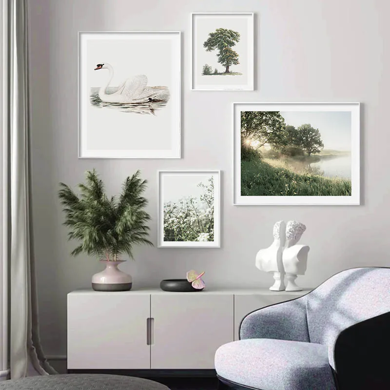 

Vintage Flower Swan Forest Botanical Canvas Poster Wall Art Print Canvas Painting Decor Picture For Home Decor picture Room Wall