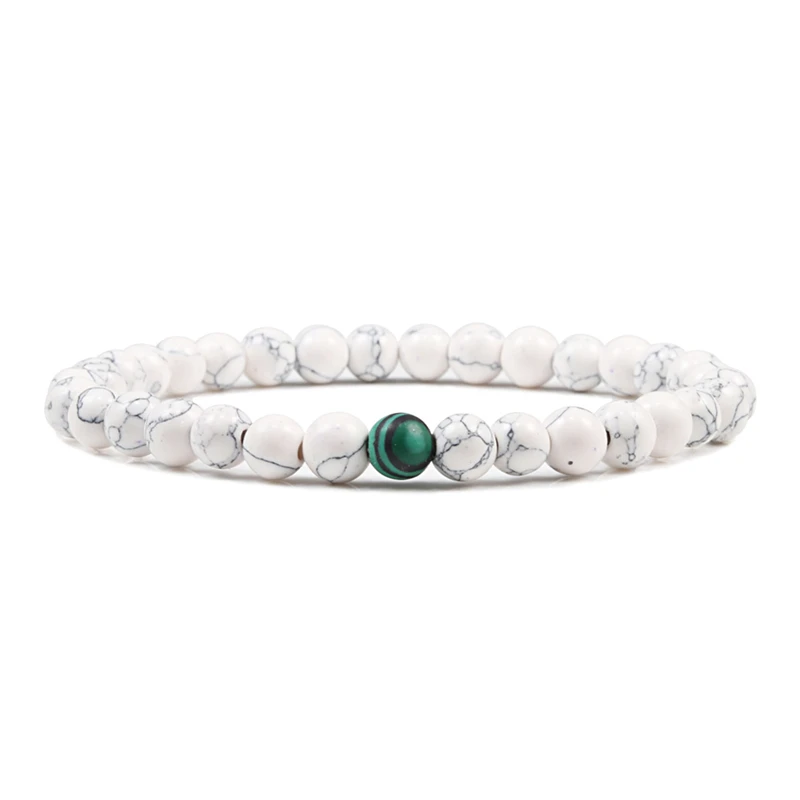 White malachite Минималистский 6 мм натуральный камень пары расстояние браслет эластичная вулканическая порода бисера браслеты для мужчин женщин ювелирные изделия Erkek Bileklik - Окраска металла: White malachite