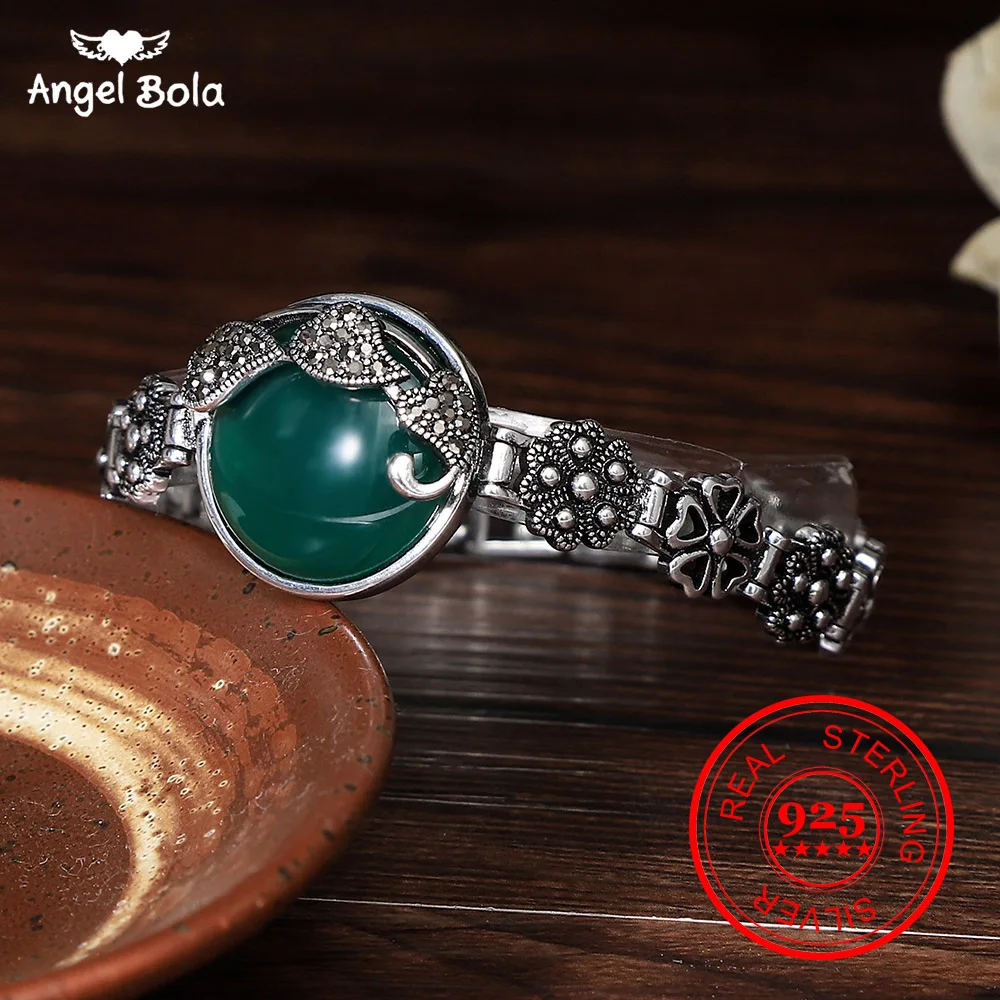 Браслеты из настоящего стерлингового серебра 925 пробы с овальным натуральным