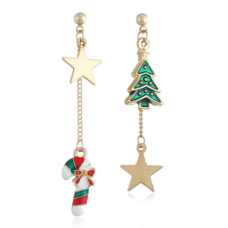

Korean Version of Ornaments Christmas Series Dripping Five-pointed Star Santa Claus Cane Christmas Tree Earrings Ornaments
