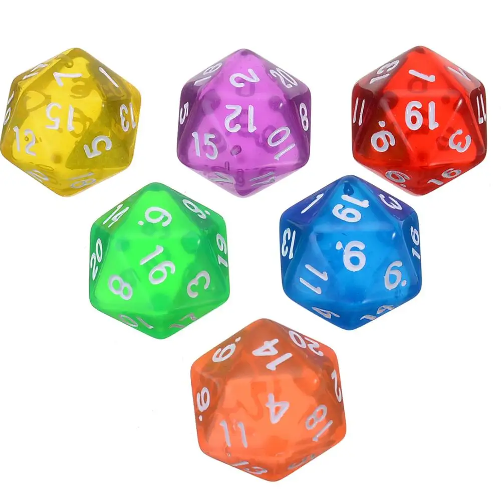 6 шт./компл. набор разноцветных игральных костей D20 с двадцатисторонними играми