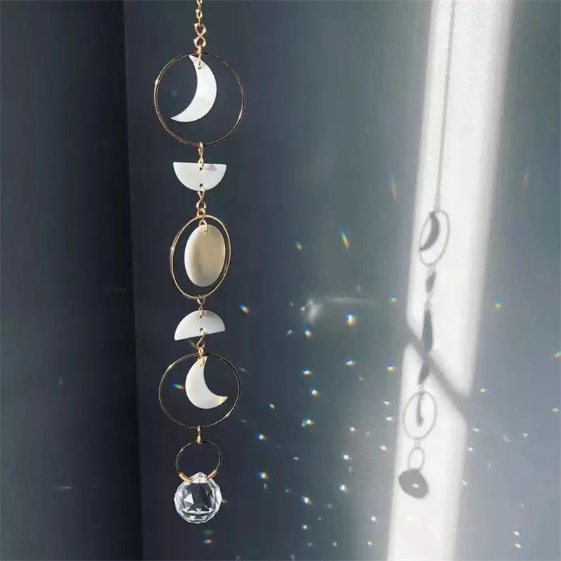 

Handmade Moon Phase Suncatcher + Prism | Light Catcher | Rainbow Maker | Window Hanging | Celestial | Moon Love Shell Boho Home