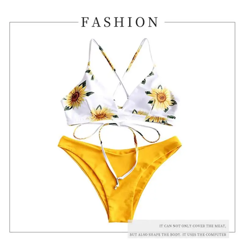 Комплект бикини с принтом подсолнуха сексуальный купальник для женщин 2020