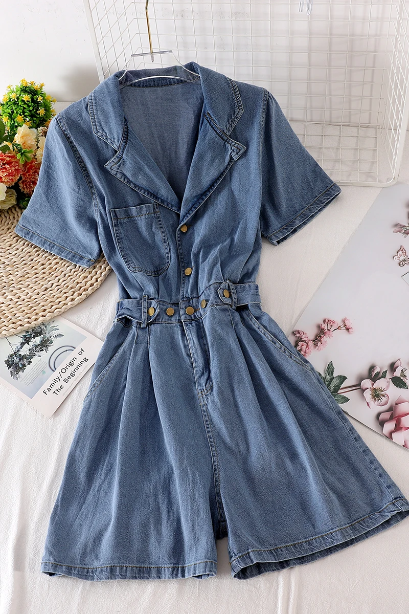 

Denim one-piece wide-leg shorts women's summer Korean version of the high waist slimming jumpsuit new overalls
