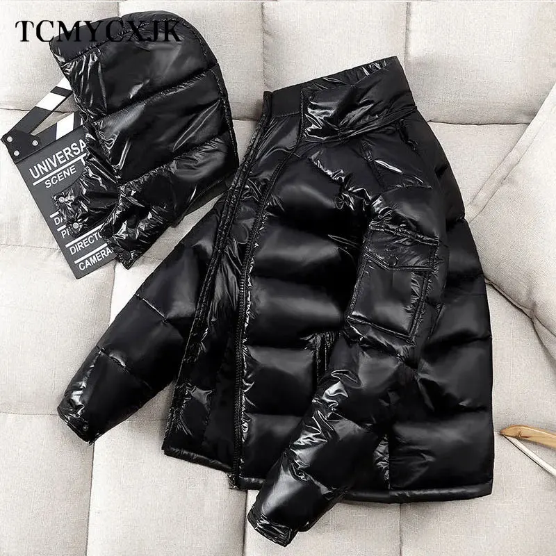 

Мужская и Женская куртка-пуховик с капюшоном, черная теплая короткая парка большого размера с перьями для зимы, 2021