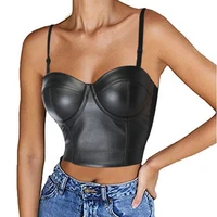 pu leather bustier crop top gothic punk push up womens overbust corset top bra black corset top bra for party club rave outfit