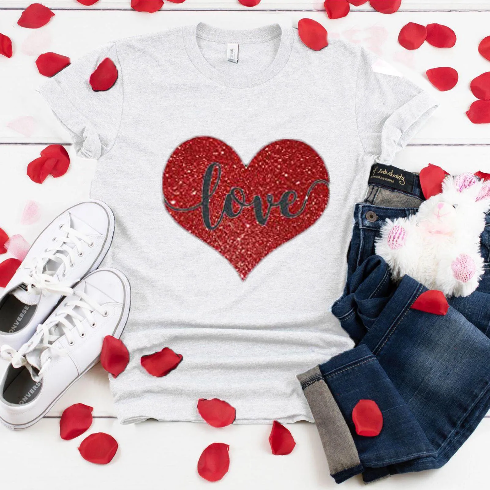 

Футболка женская с круглым вырезом, повседневный Забавный топ с коротким рукавом и графическим принтом на День святого Валентина, A40