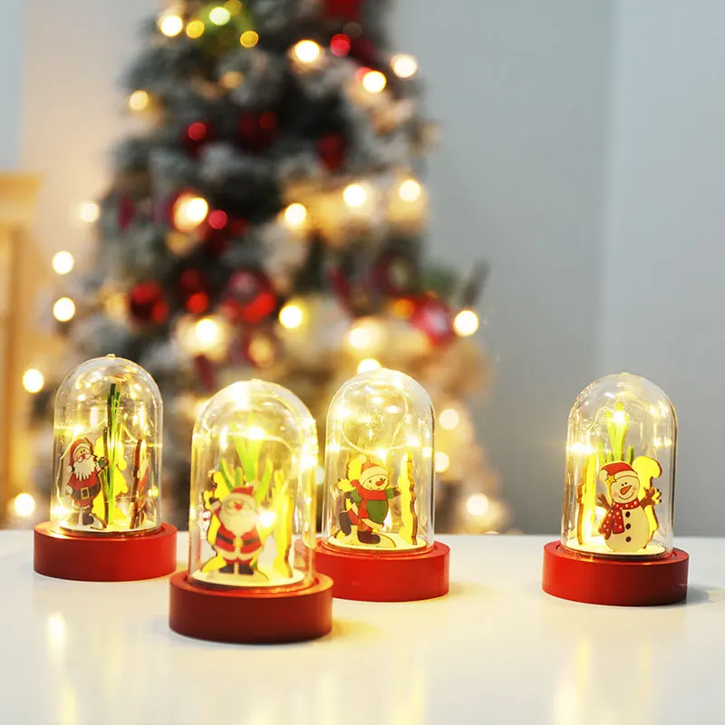 

2021 Рождественский подарок украшения Санта-Клаус Рождество Снеговик светящийся креативсветильник деревянный прозрачный Чехол украшения