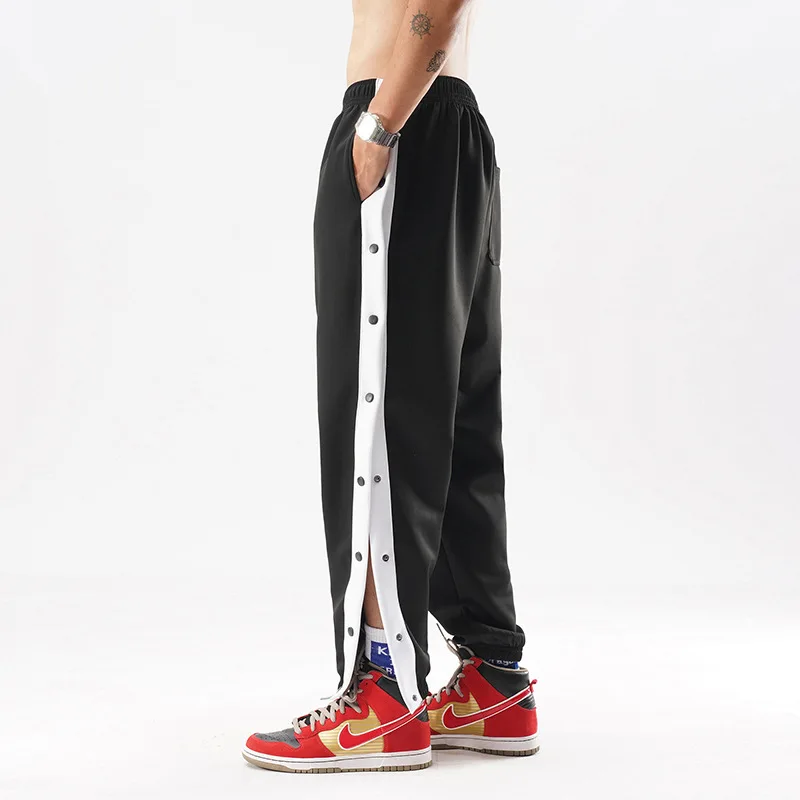 

2021 new mens sweatpants fashion joggings streetwear side open buttons loose casual basketball pants men trousers