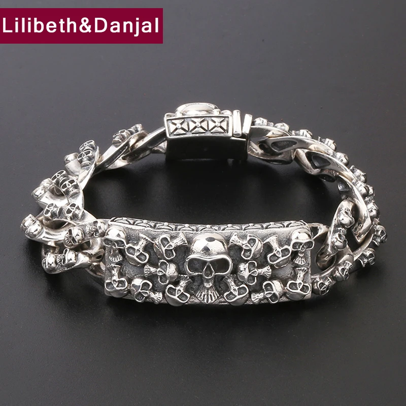 2020 панк браслет из 100% стерлингового серебра 925 пробы для женщин и мужчин широкий с
