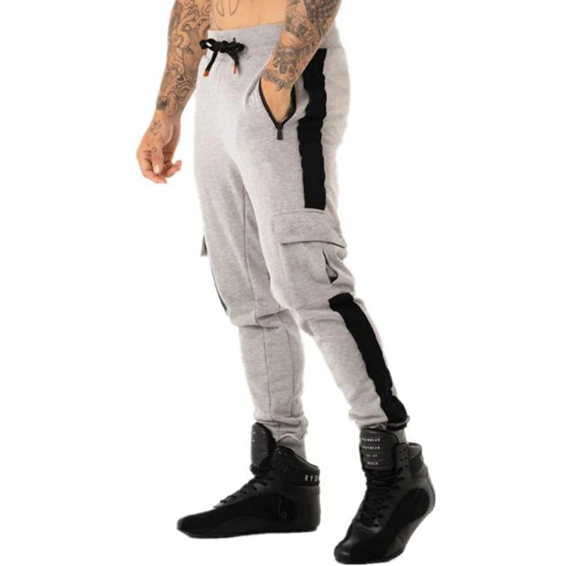 Модные мужские спортивные штаны для фитнеса бодибилдинга эластичные брюки с