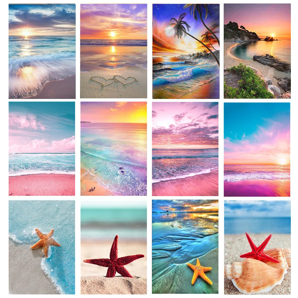 

(30*40cm) Starfish Sea Coast 5D Diamond Art Painting Beach Seaside Scenery Sunset Embroidery Decoration Draw DIY Painting Kit