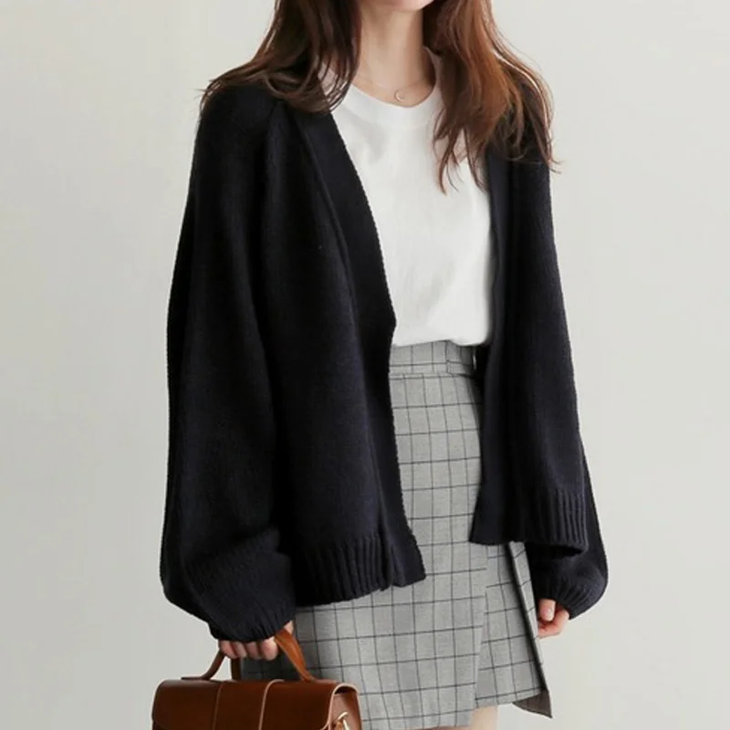 Однотонный кардиган Miyouj осенне-зимний свитер черная трикотажная одежда женская
