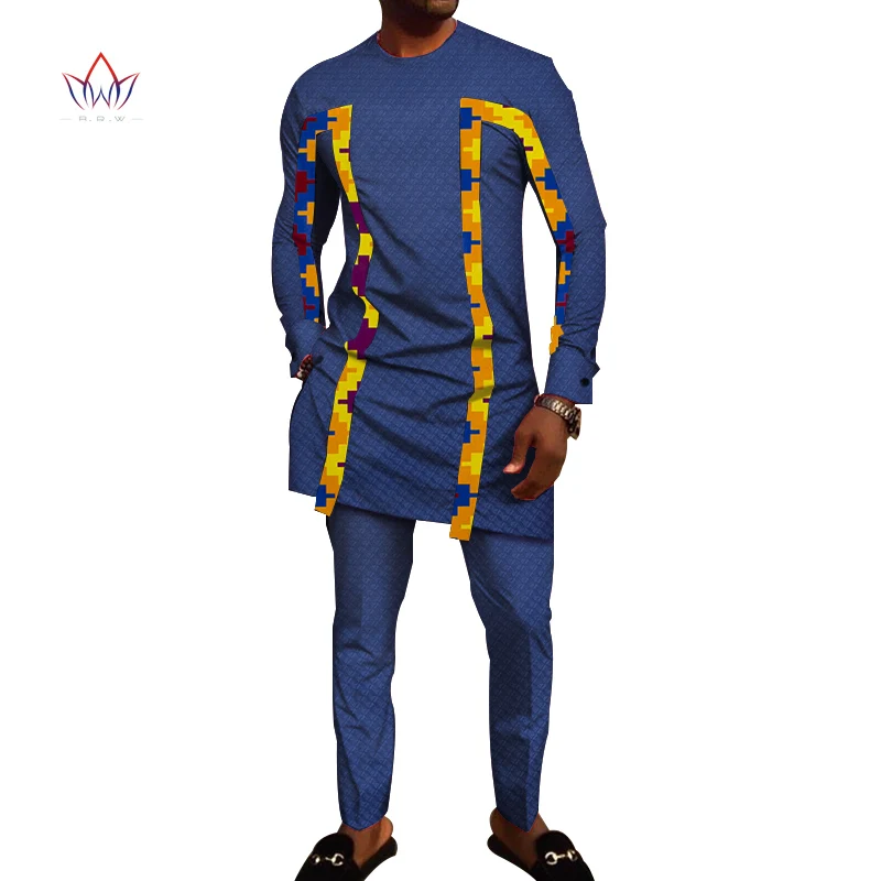 

Bazin Riche Men 2 Pieces Pants Sets African Design Clothing African Clothes Casual Men Jacquard Top Shirts and Pants Sets WYN710