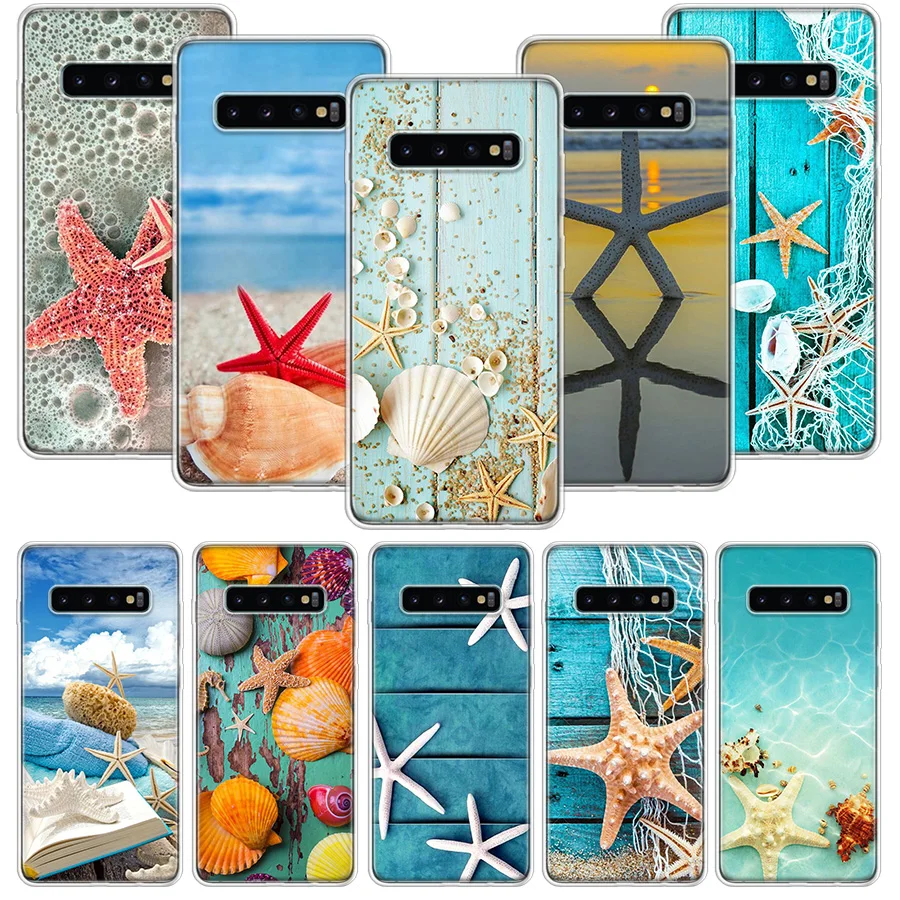 Blue Wood Seashells Sea Star Phone Case for Samsung Galaxy A50 A51 A70 A71 A41 A31 A21S A11 A40 A30 A20E A10 A6 Plus A8 + A7 A9 images - 1