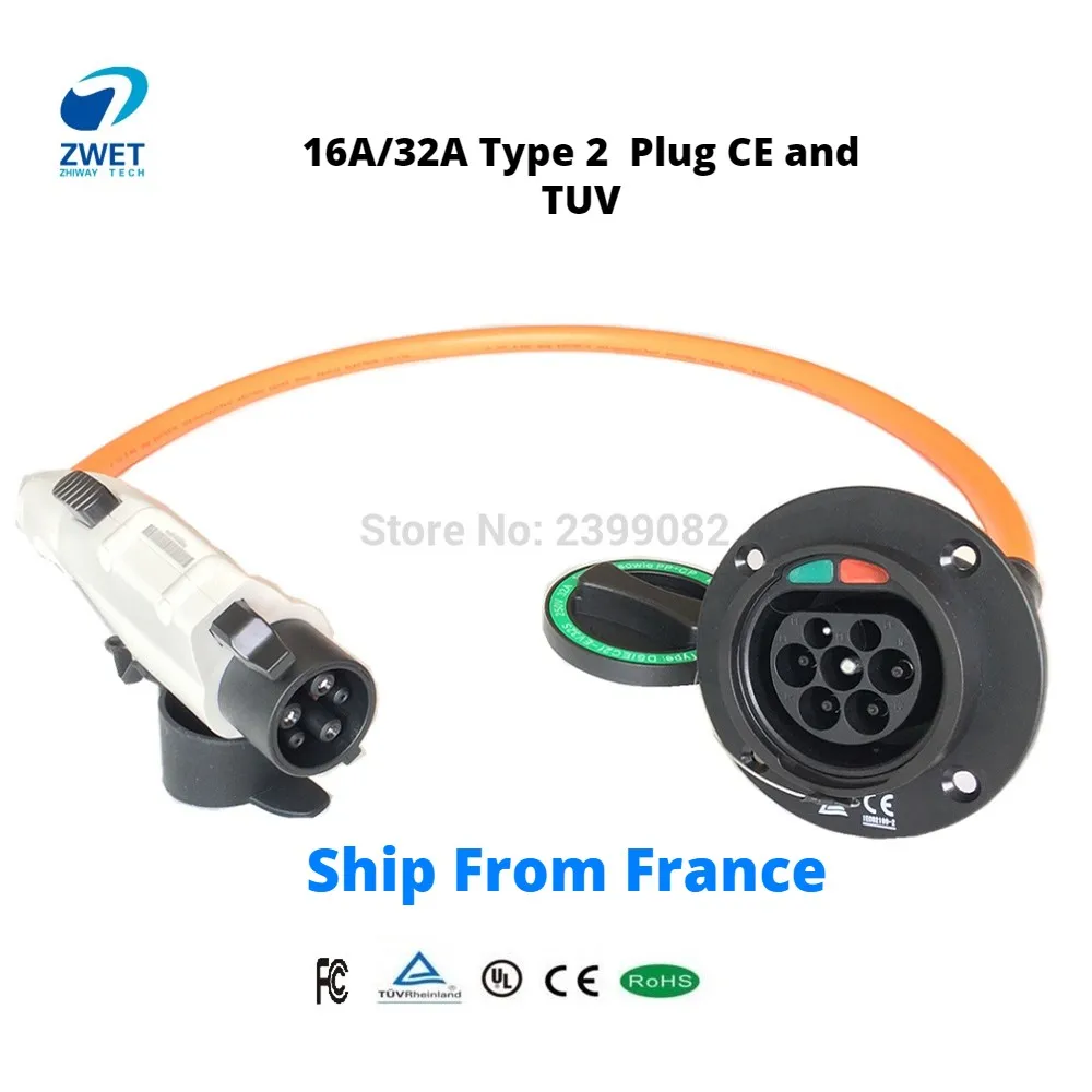 Автомобильный зарядный адаптер ZWET 32A J1772 ev тип 1 к типу 2 для зарядки электромобиля