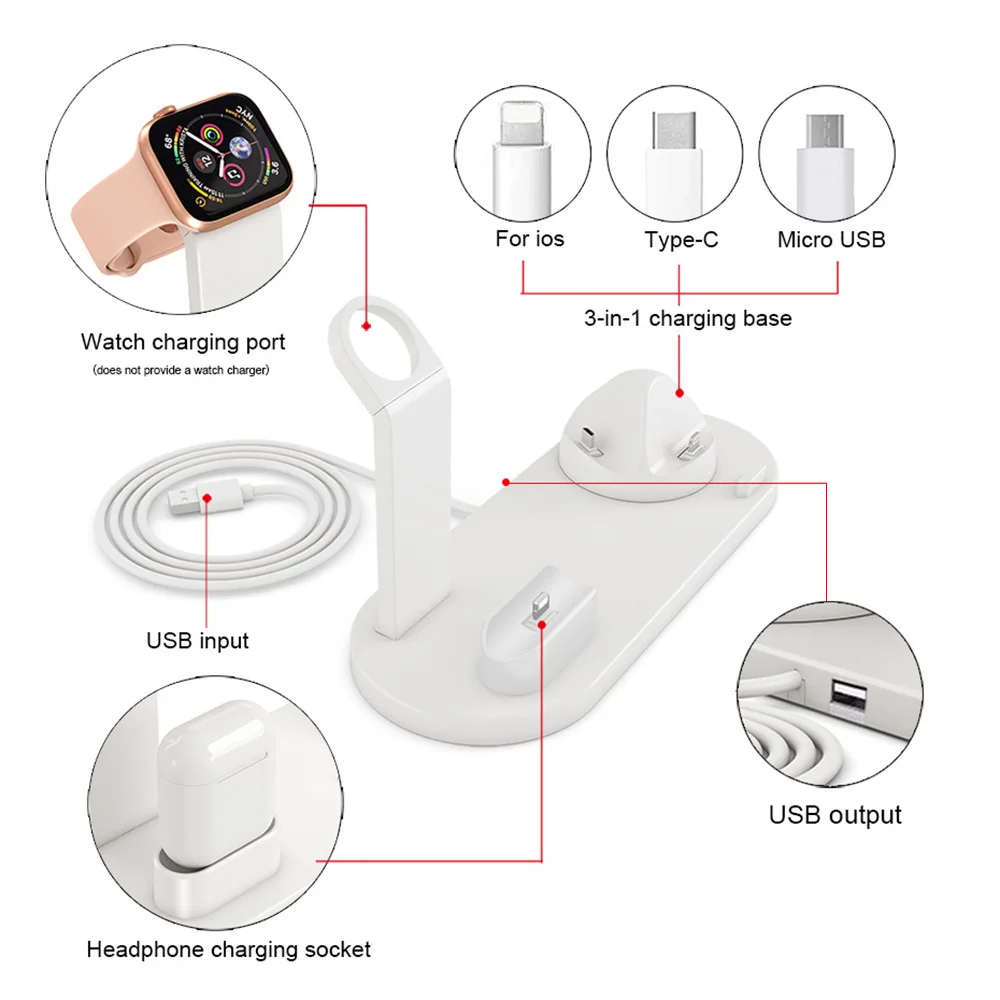 Зарядная Станция 3 в 1 подставка Type-C для iPhone 11 pro X XR XS Max 8 7 6S Plus SE Apple Watch Airpods |