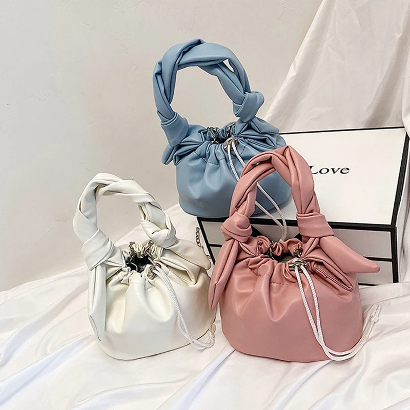 YOUSE Fashion Cloud Texture Pleated Shoulder Bucket Bag For 2021 Women Casual PU Leather Women Drawstring Crossbody Handbags