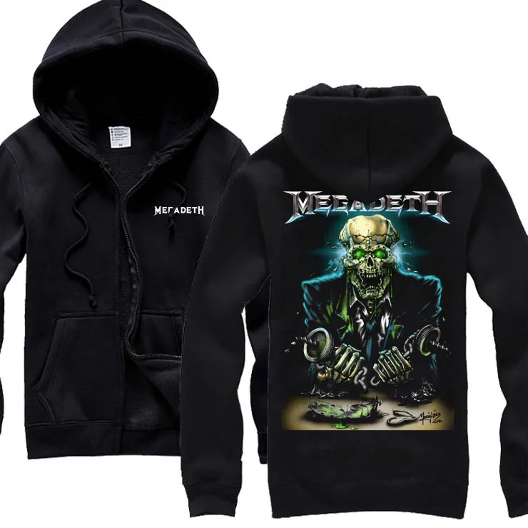 25 дизайнов Megadeth рок черные толстовки оболочка куртка трэш металлический Свитшот 3D Череп Кость Sudadera молния флисовая верхняя одежда