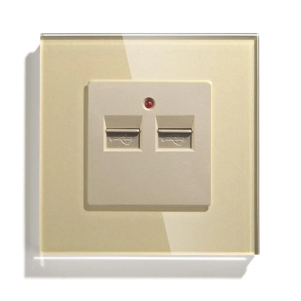 Настенная декоративная розетка BSEED с двумя USB-портами двойная черная золотая