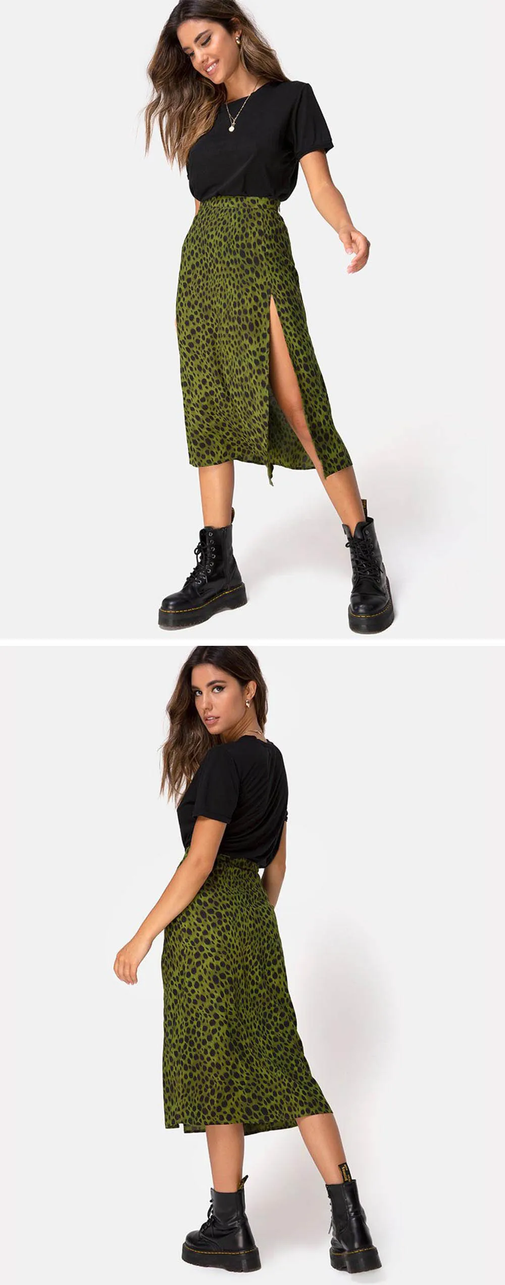 Женская пикантная юбка летняя зеленая леопардовая Сексуальная Женская Асимметричная юбка с высоким разрезом уличная юбка Клубная одежда