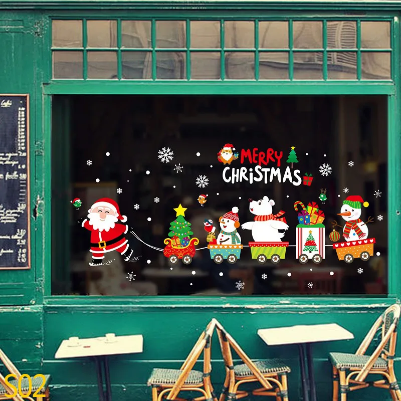 S02 Merry Christmas Snowflake Window Sticker Frozen Party Winter Wall Stickers DIY Happy New Year Xmas Decor Shop Window Ornaments - Color: S02