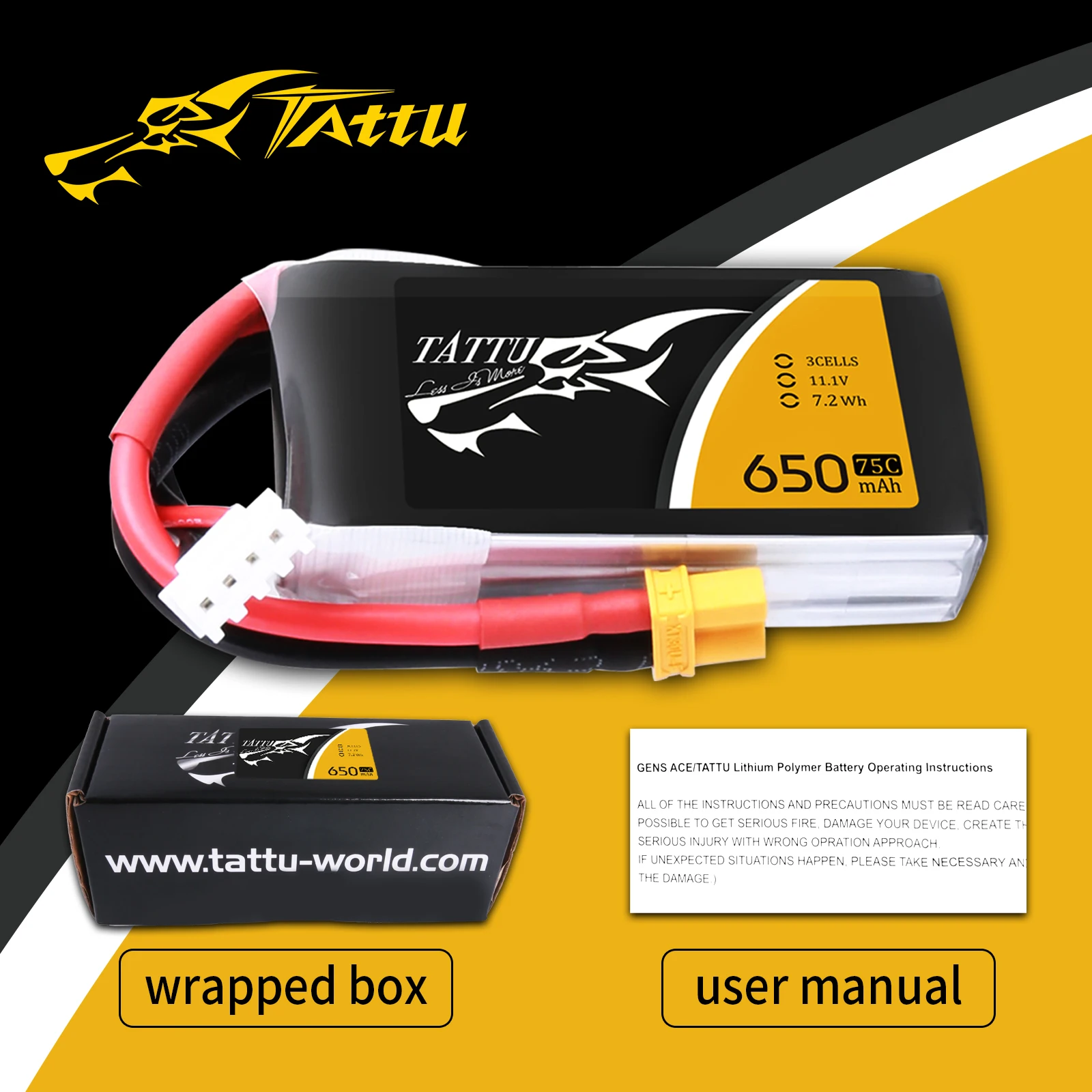 Tattu-bater&iacute;a Lipo de 650mAh, 11,1 V, 3S, 75C-150C, con enchufe XT30, para Dron FPV, cuadric&oacute;ptero de carreras, 130 modelos, invierno, interior, FPV-5