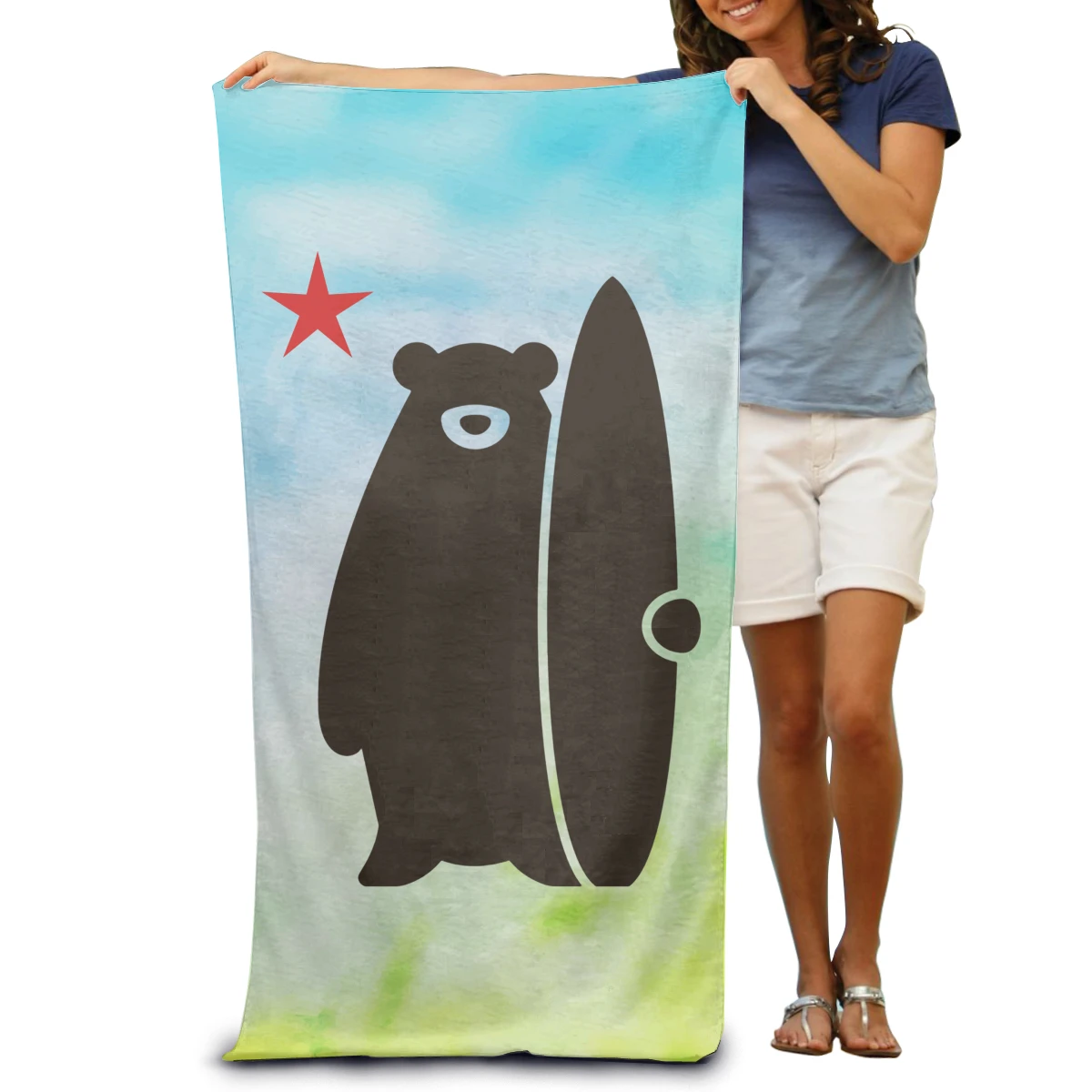 

California Surf Bear Highly Cotton Bath Face Absorbent Premium Quality Lightweight Superfine Fiber Adult Beach Towels