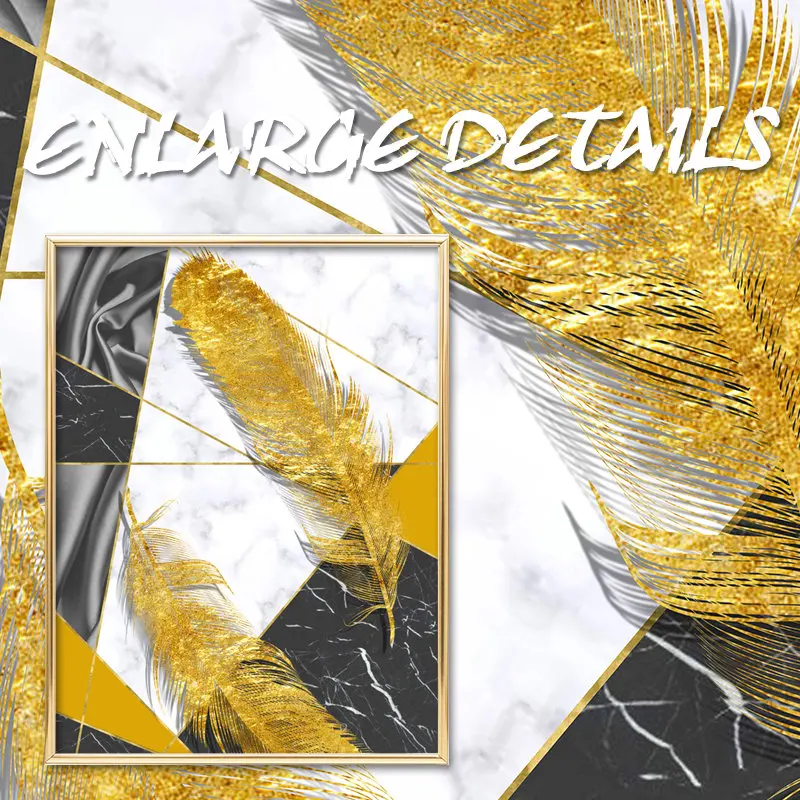 

Geometric Abstract Black Golden Canvas Painting Marble Texture Ferther Wall Art Poster Print Modern Luxury Picture Home Decor