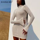 Женское Прозрачное мини-платье Julissa Mo, Сетчатое вечернее платье с длинным рукавом Вечерние круглым вырезом, Клубная одежда, белое платье на весну 2021