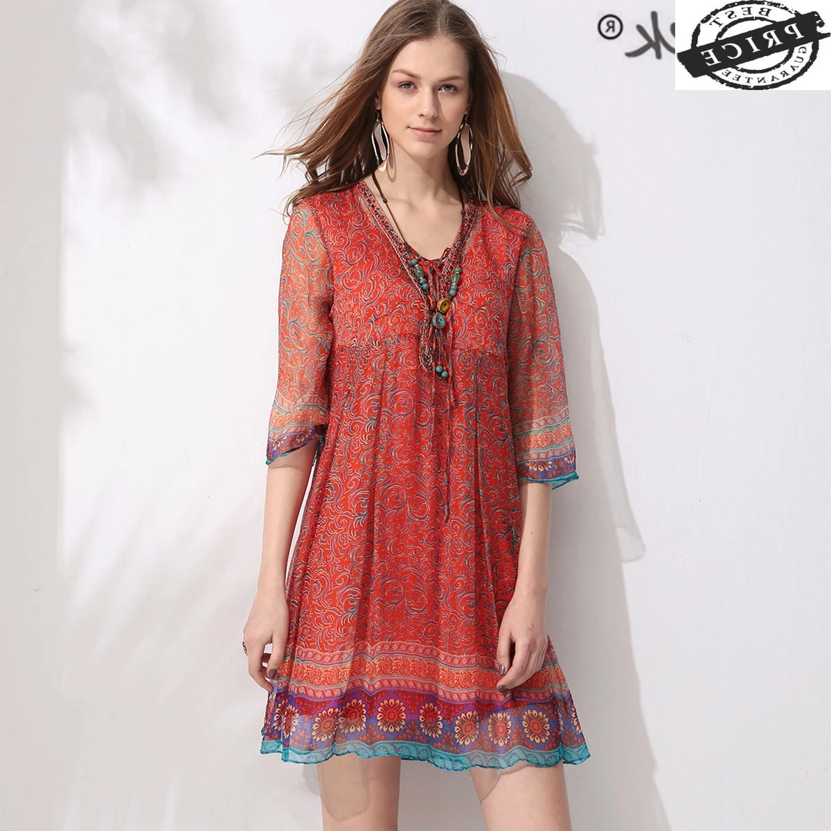 

Silk Summer Dress Women Mini Party Dress Elegant Ladies Office Wear Clothes Casual V Neck Print Vestidos Verano LWL1aa3