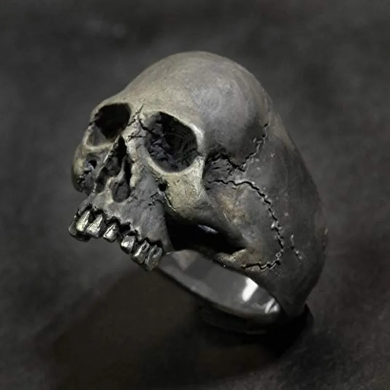 Vintage Men's Punk Skeleton ring Gothic Ghost Head Skull Ring Hip-Hop Horror Locomotive Rock Biker Jewelry | Украшения и