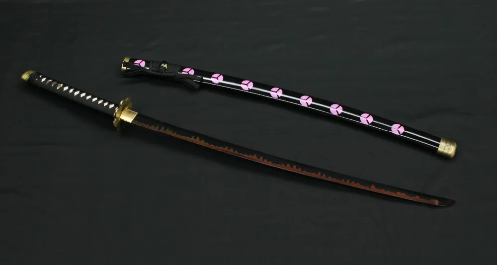 Handmade Shusui One Piece Sword Roronoa Zoro Katana Black T10 Steel Clay-Tempered Red Hamon